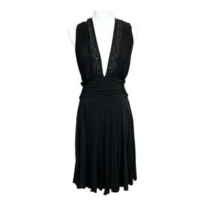 Juno Y2K Black Halter  Plunging Neckline Embellished Dress Size Medium